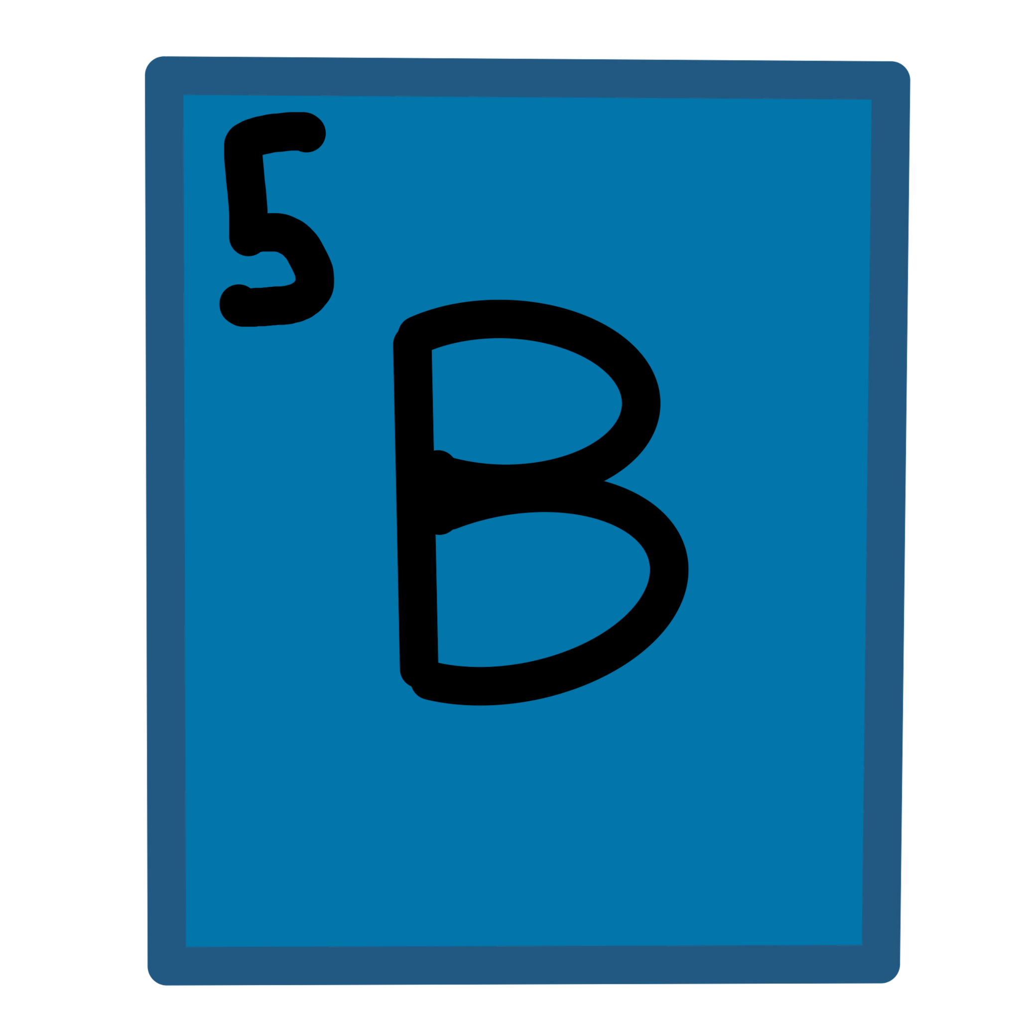 A blue square with a “B” in the middle. There is also a 5 in the upper left corner